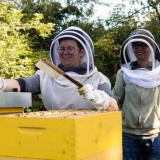 Bild anzeigen: Bio Imkerei Auhonig, Imkerinnen bei den Bienenstöcken