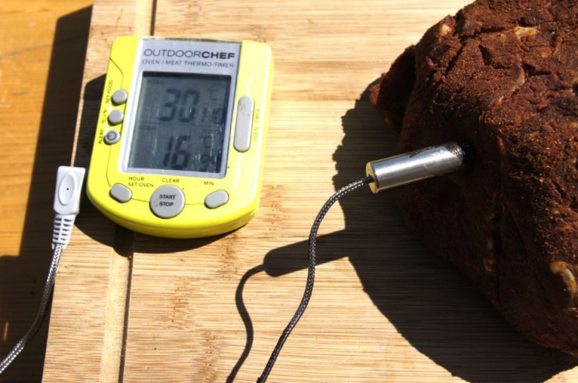 Kerntemperatur von gegrilltem Fleischstück messen