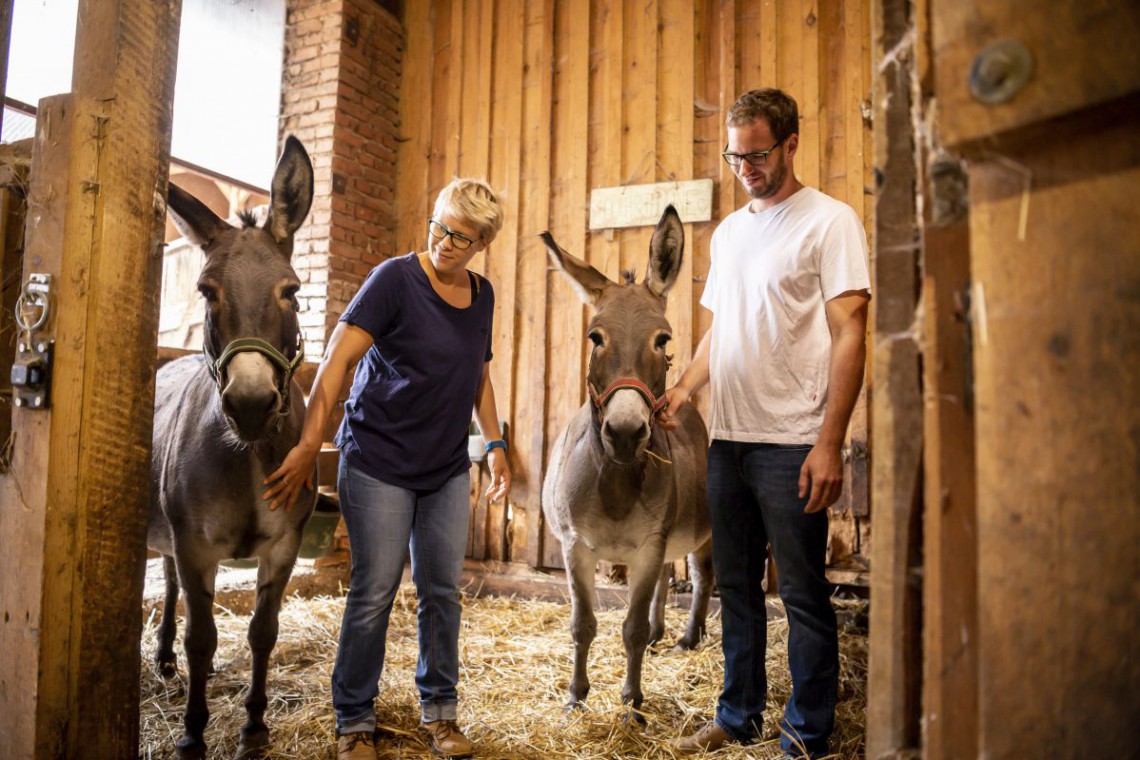 Familie Unterweger mit Eseln