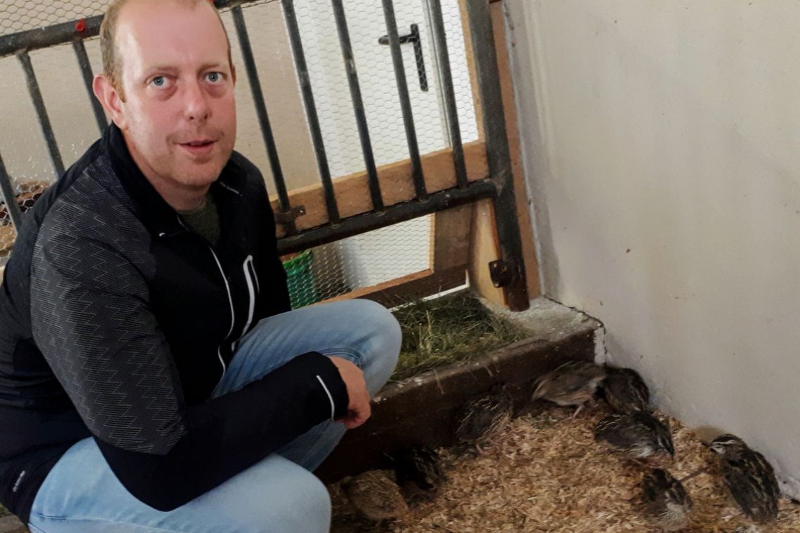 Herbert Plank mit Wachteln