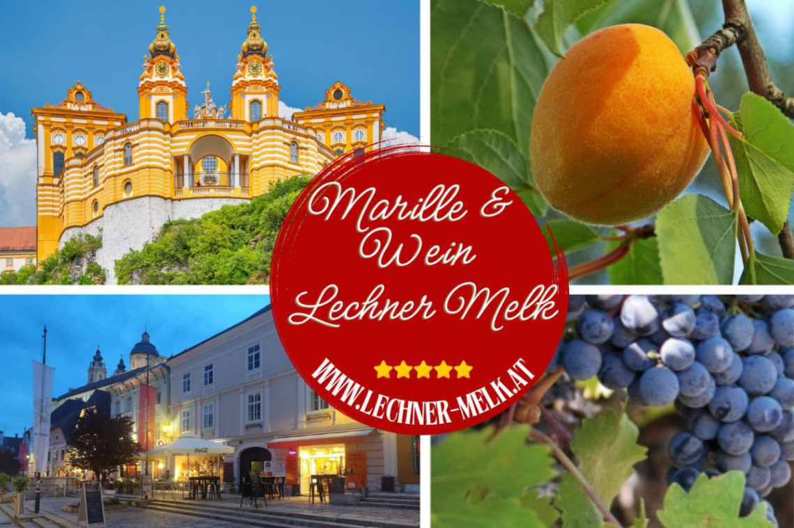 Schloss Melk, Marille, Weintrauben und Gesch&auml;ftslokal als Sujet