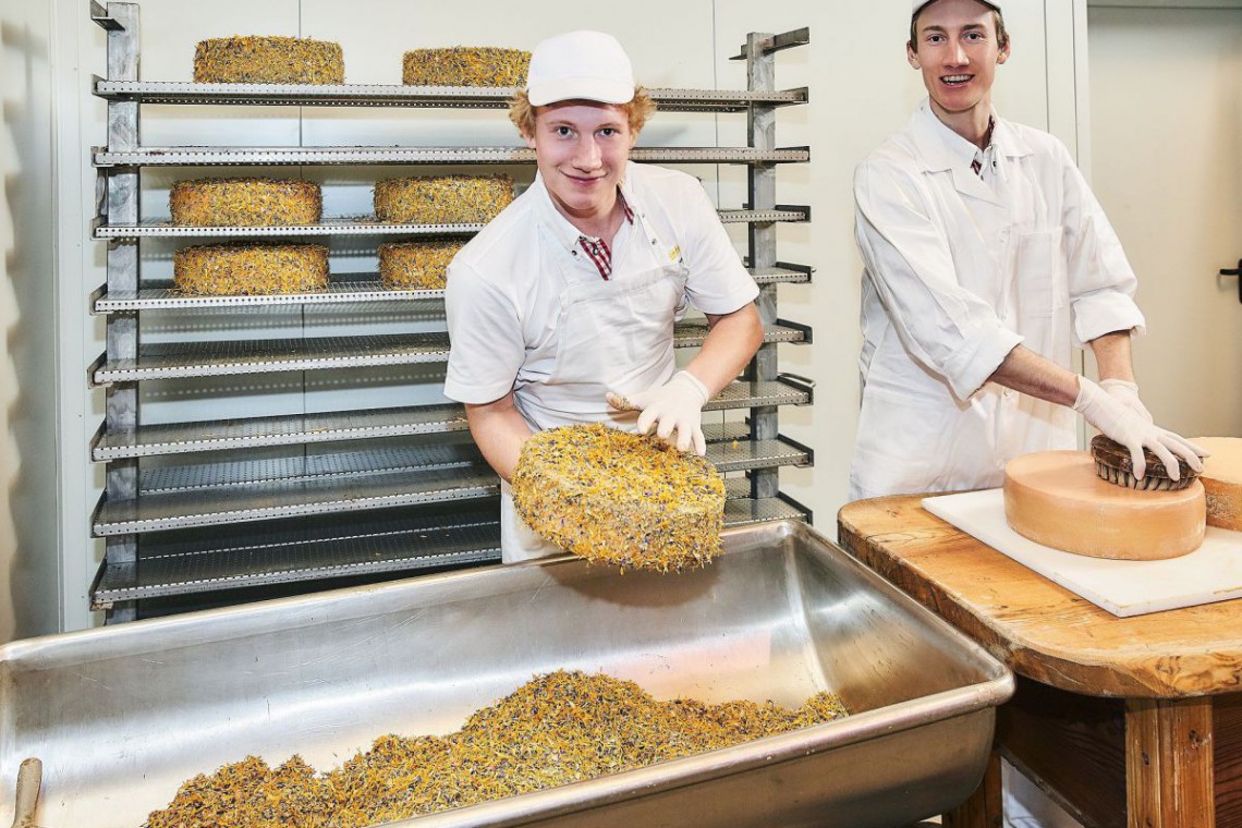 Käsehütte Stix Georg und Robert beim Käseschmieren