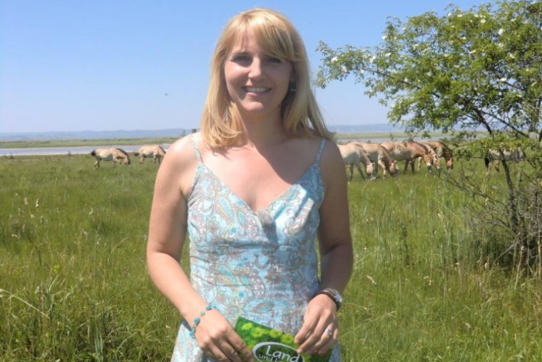 Frau in Wiese vor Pferden